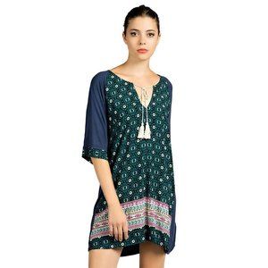 Kori America Mixed Print Tassel Tie Dress, Navy